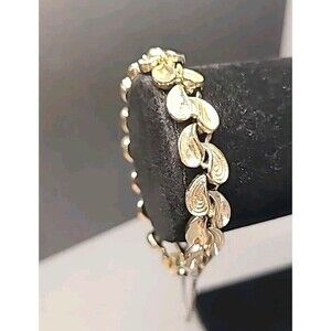 VINTAGE Signed Costume Jewelry LONGCRAFT Gold Tone Metal Bracelet Leaf Link